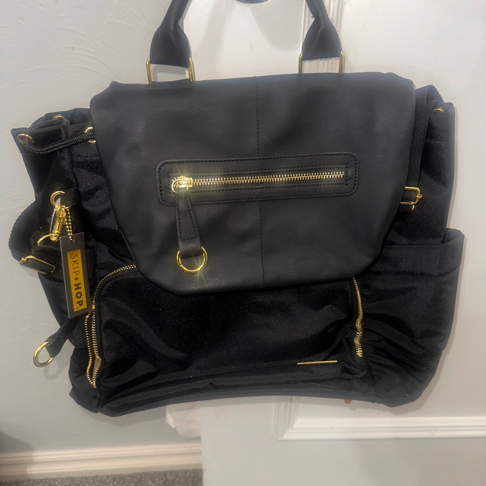 Skip Hop Black Baby Bag with Gold Details